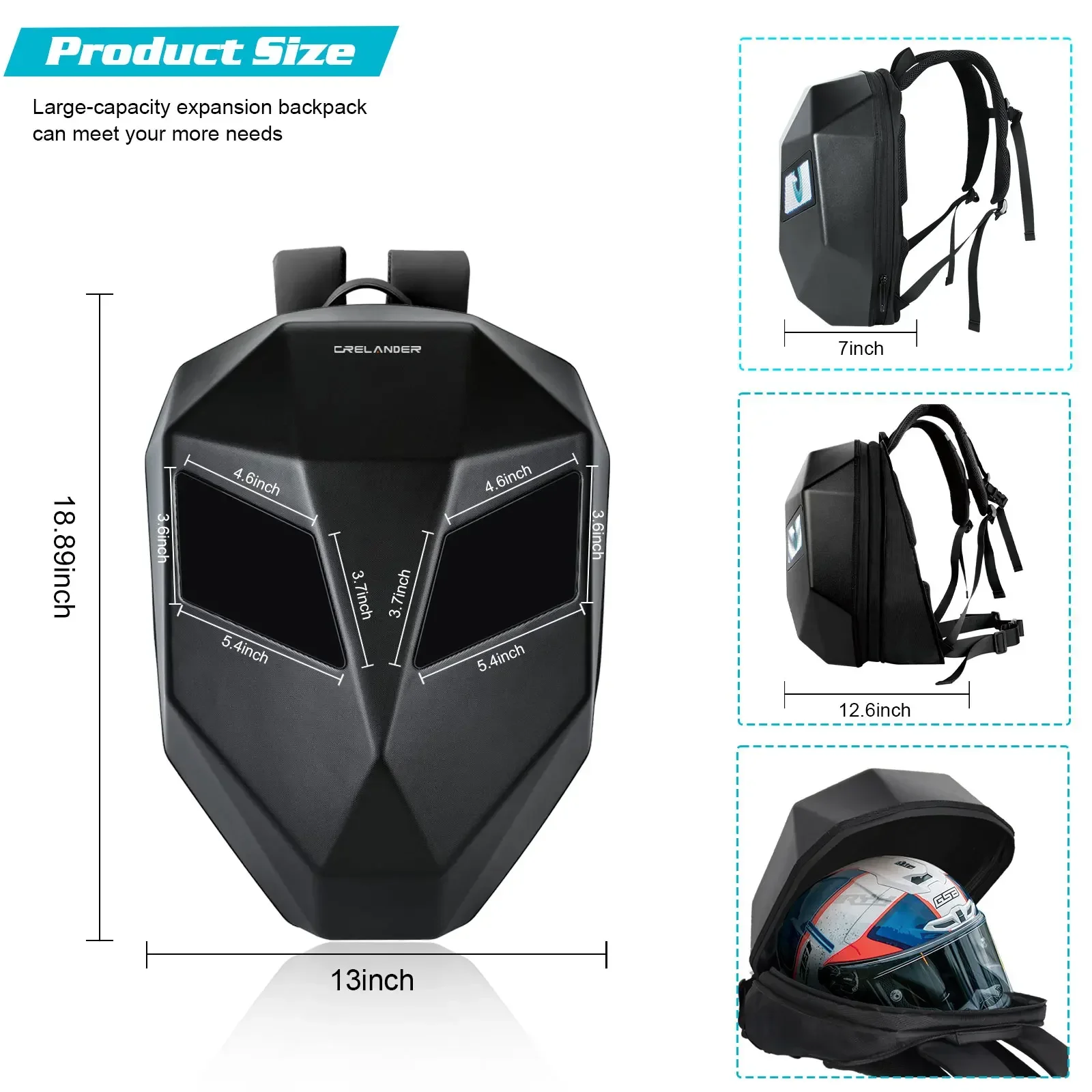 LED Backpack Man Motorcycle Bluetooth APP Control LED Display Scree Backpack Outdoor Waterproof Hard Shell Laptop Backpack Bags