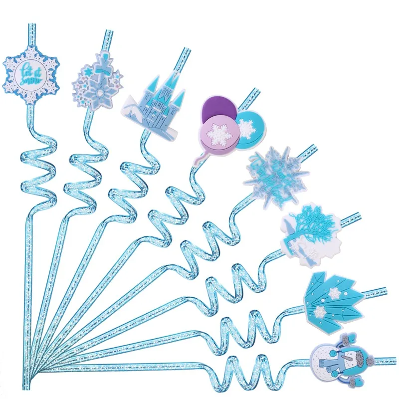 

Disney Frozen Straw Cartoon Cute Sparkle Glitter Straw Degradable Disposable Party Supplies Christmas Party Creative Decoration