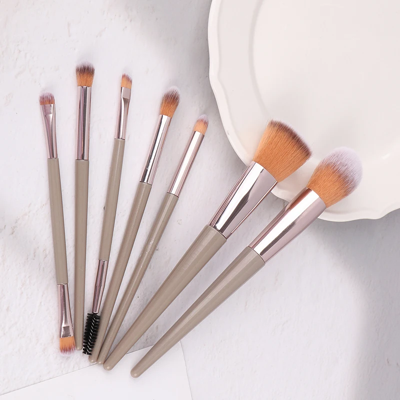 7 pçs pincéis de maquiagem conjunto rosto olhos compõem escova cílios sombra sobrancelha delineador fundação pó blush destaque lábios escova