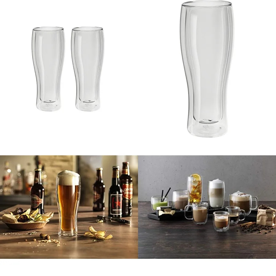 Vaso de Cerveza de Doble Pared Zwilling 39500-214, Juego de 2, 410 ml (14.1 fl oz), Resistente al Calor, Construcción de Doble Pared, Tumble
