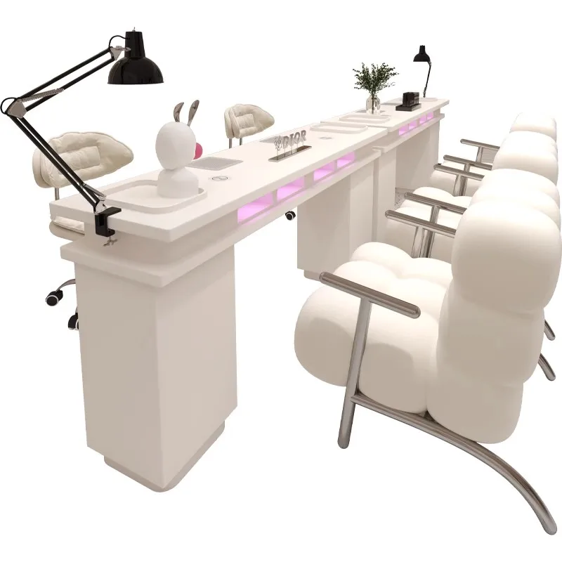 

Beauty Shop Furniture Single Double Manicure Table Wooden Nail Table with Nail Lamp Hot Sale Modern Salon Furniture Wood