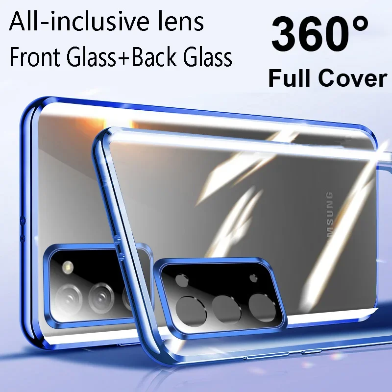 

Full Lens Protect Metal Magnetic Phone Cases for Samsung Galaxy S25 S21 Plus S22 Ultra S23 S24 FE Double-Sided Glass Cover Case
