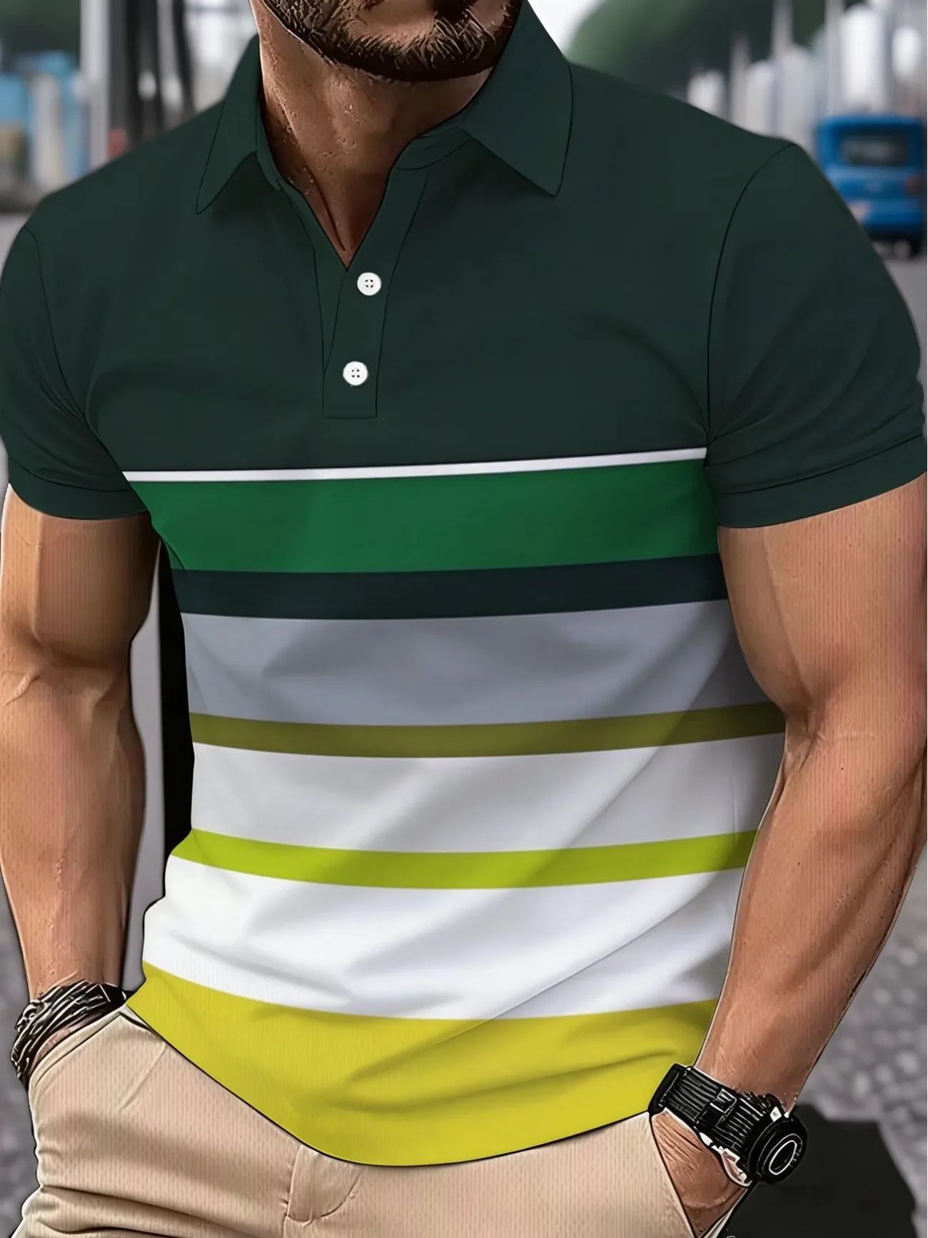 New summer men's short sleeved button up polo shirt