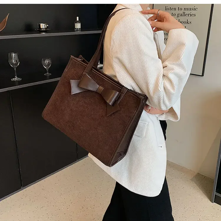 Patchwork High-capacity Totes For Women Sweet Bow Shoulder Bags Simple Solid Office Lady Underarm Bag 2024 New Bolso Mujer