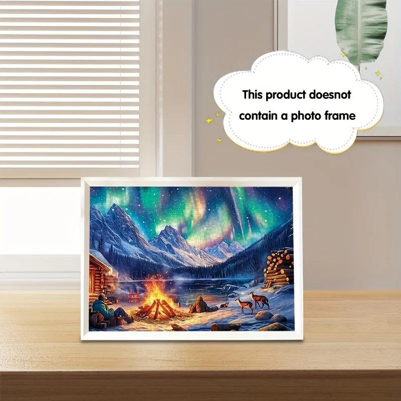 Aurora Borealis Winter Campfire Scene Puzzle für Erwachsene, Natur-Thema, geistiges Spiel, Heim- und Freizeit, dekoratives Puzzle-Spielzeug