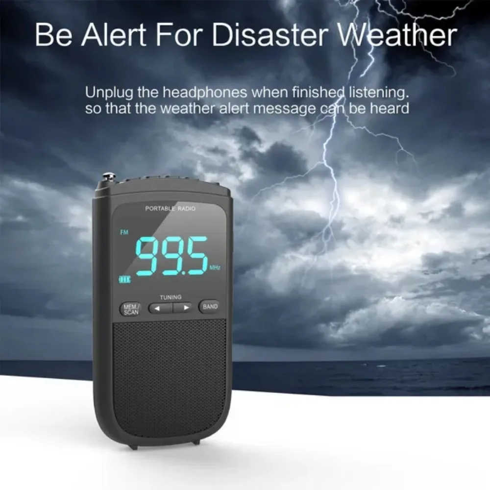 Portable Digital Radio: AM/FM/WB Bands, Weather Alert, Alarm Function with 3.5 Mm Headphone Jack, 900 MAh Battery Capacity