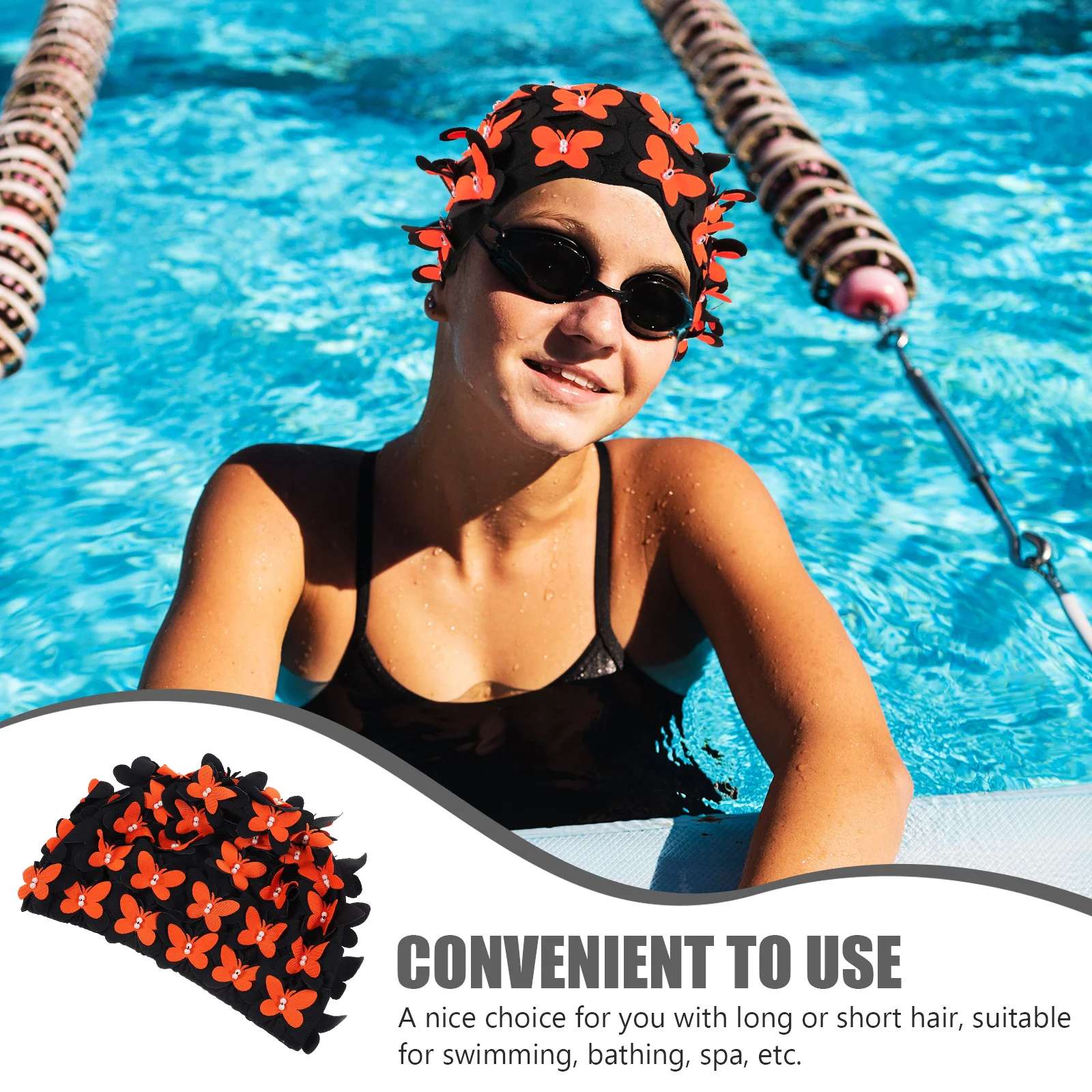 

Stylish Butterfly Pattern Swim Cap for Women Flexible Lightweight Swimming Cap Protects Hair Comfortable Fit for Pool Swimming