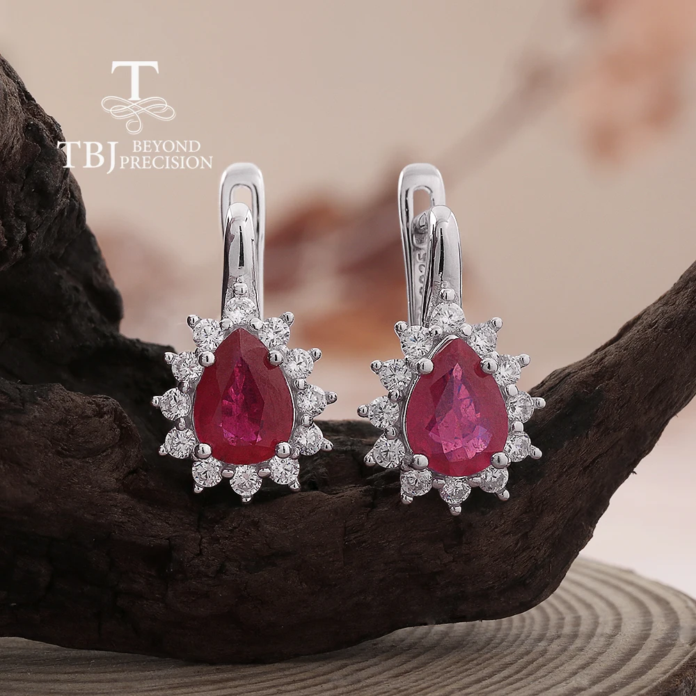 Simple design 925 sterling silver earrings July Birthstone natural filled ruby fine jewelry for women's Banquet Party wear