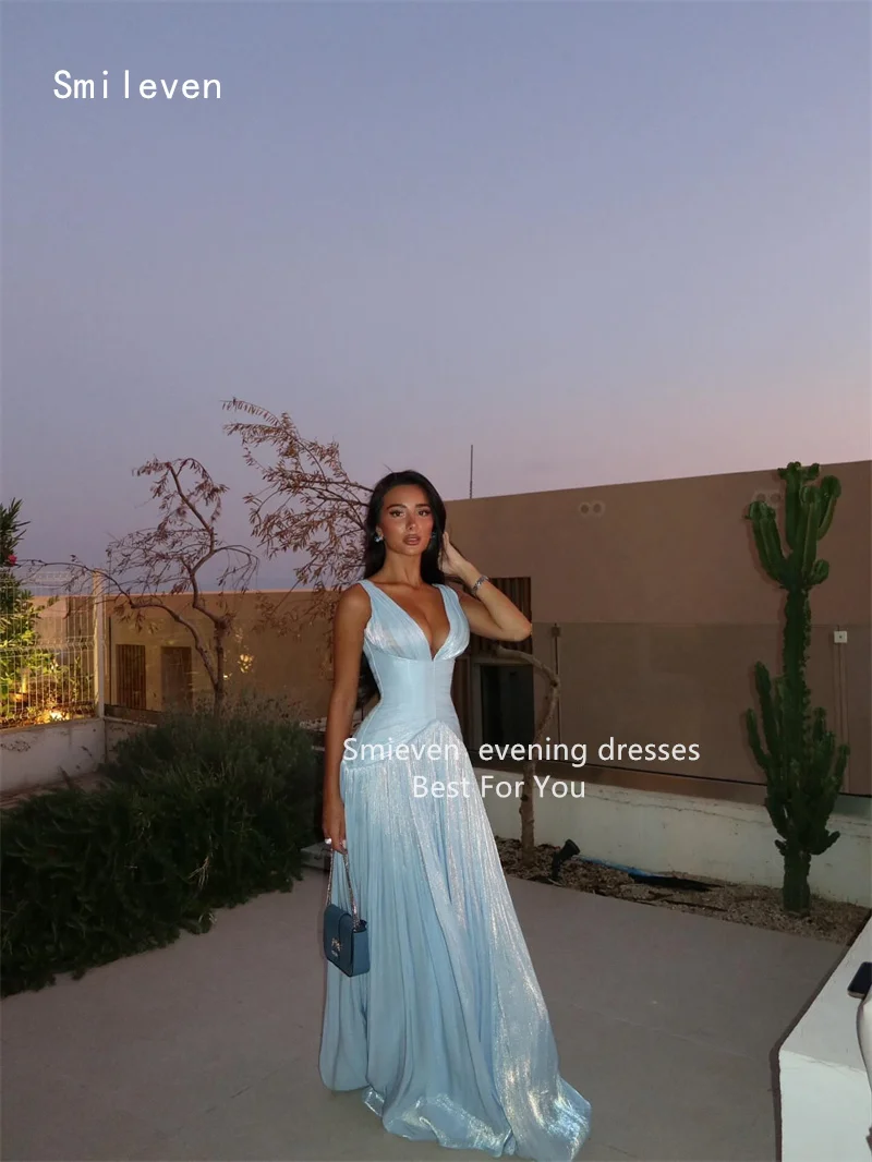 

Smileven A Line Shining Prom Dress V-Neck Evening Gowns Elegant Luxury Formal Occasion Dress Customized 2026