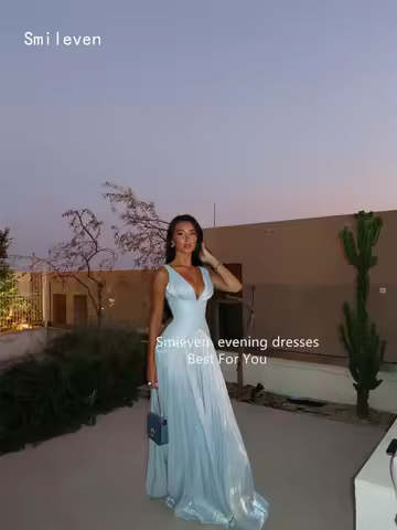 Smileven A Line Shining Prom Dress V-Neck Evening Gowns Elegant Luxury Formal Occasion Dress Customized 2026