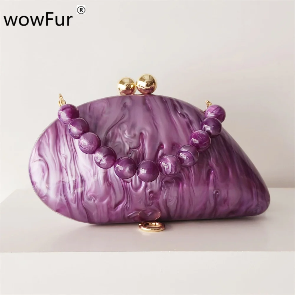 Oval Purple Shell Acrylic Purses And Handbags For Women Shoulder Crossbody Bag With Chain Clutch Purse For Wedding Party Bags