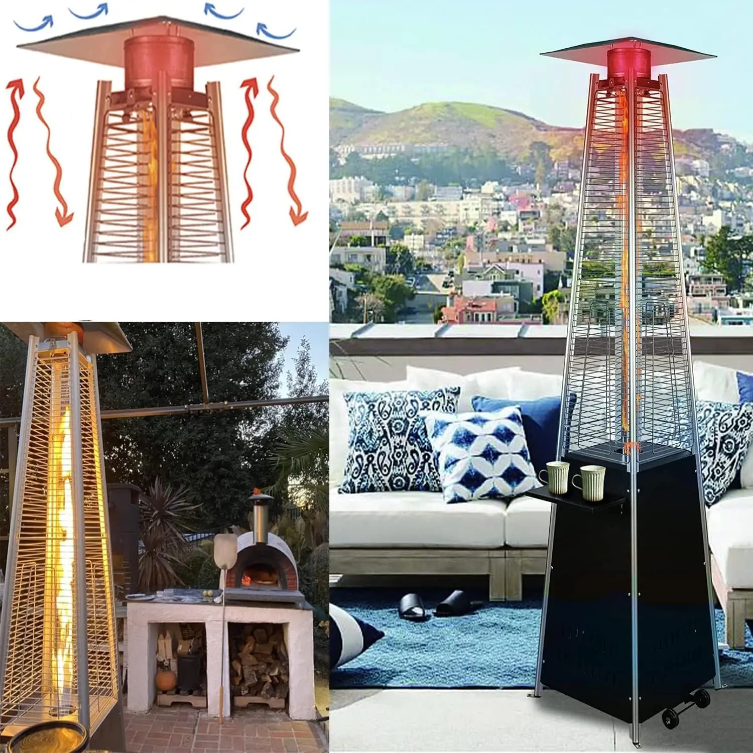 

Patio Propane Heater Outdoor Patio Heater 48,000 BTU Pyramid Outdoor Heater Quartz Glass Tube Propane Heater Gas Patio Heaters