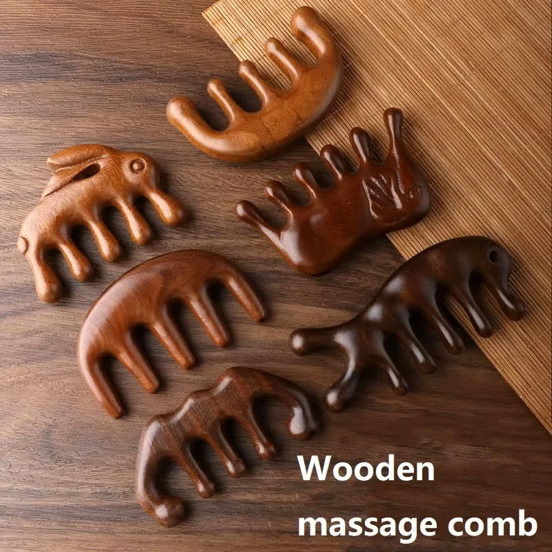 Massage Comb Head Massager Sandalwood Five Tooth Comb Whale Comb Scalp Scraping Massager Body Massag Anti-static Wide Tooth Comb