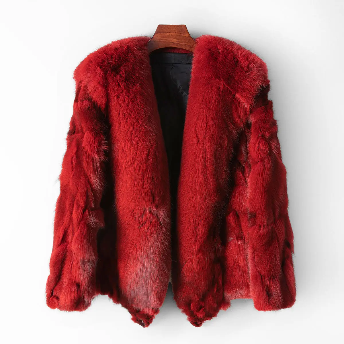 Winter New Haining Genuine Leather Fox Fur Splice Coat Women's Fox Fur Grass