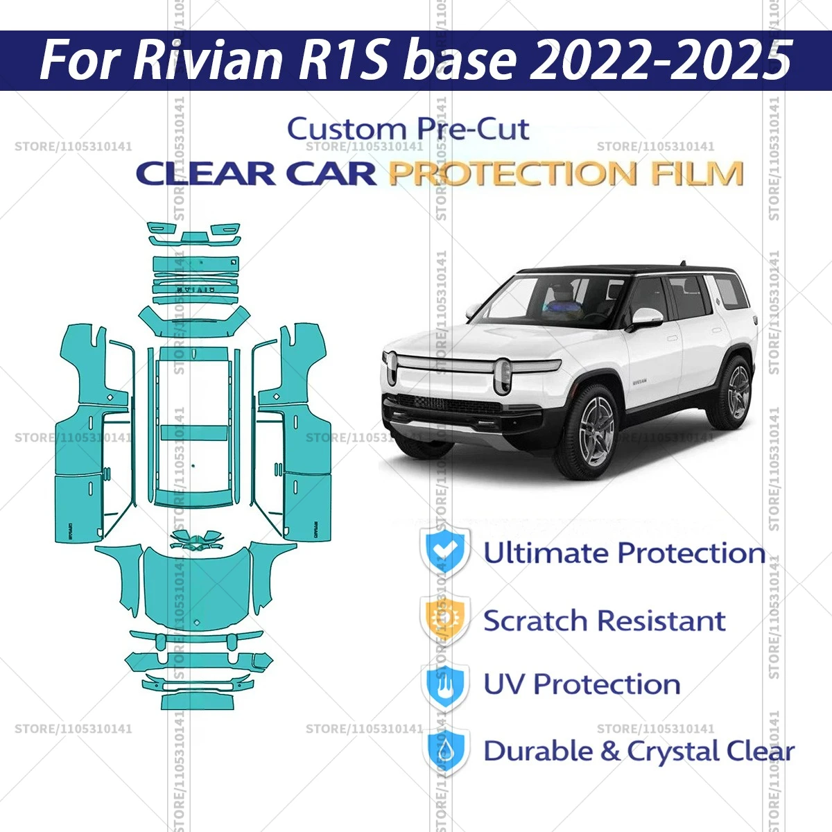 For Rivian-R1S-base-2022-2025 Pre-Cut Paint Protection Film PPF Transparent Car Film Professional Automotive PPF Full Vehicle