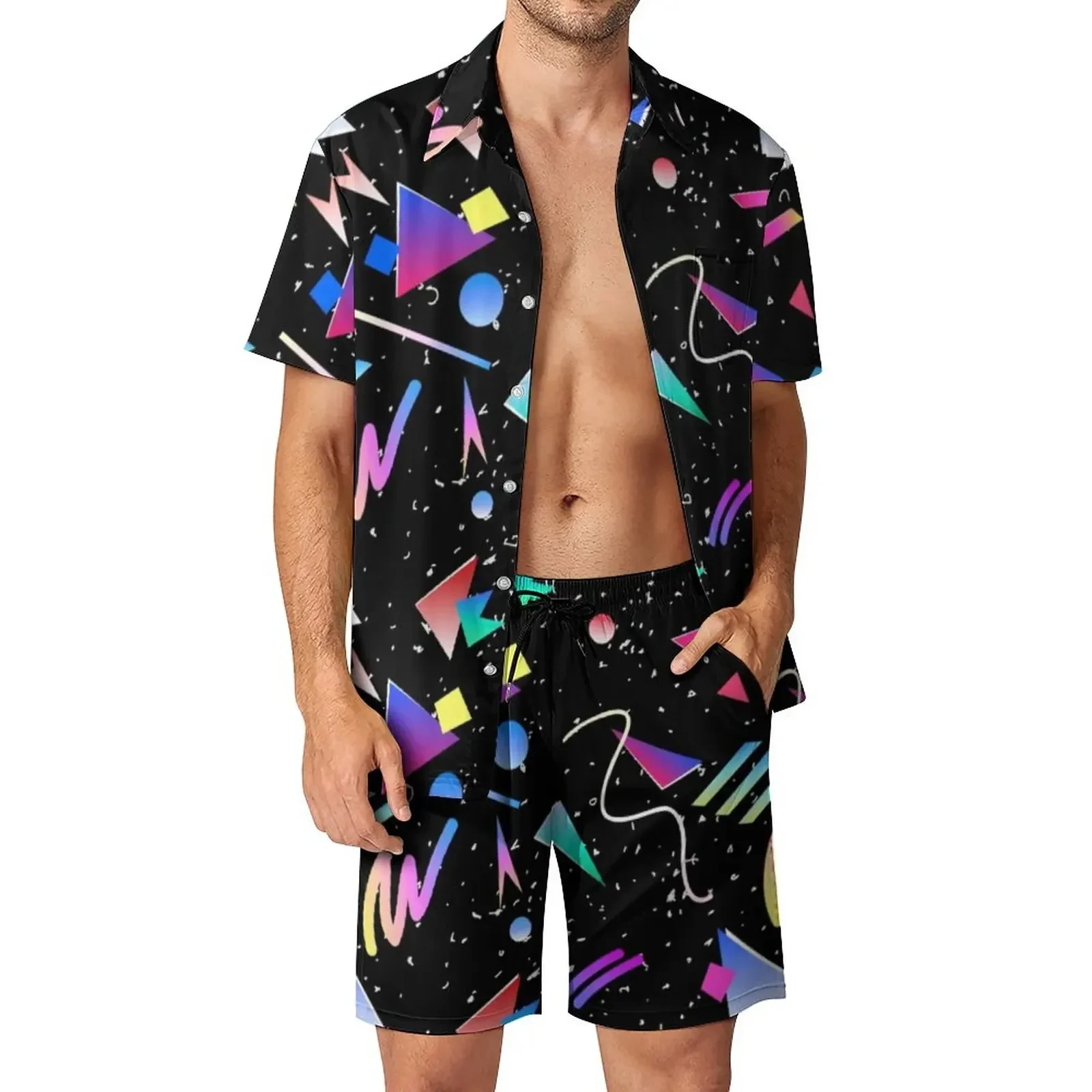 Pattern shirt set 3D printed men\'s casual fashion short sleeved shirt beach shorts Hawaii two-piece men\'s trendy set