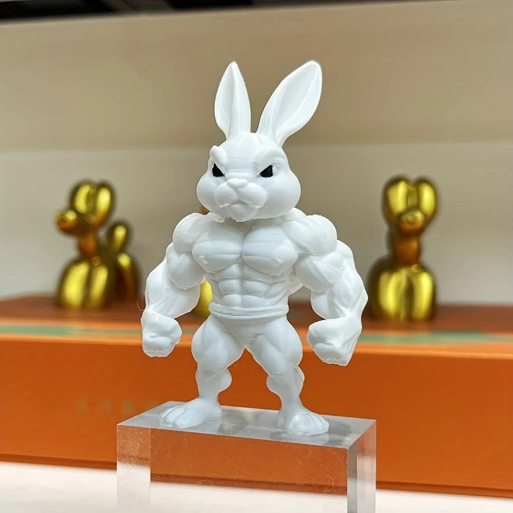 1 Stück weiße Muskelhasen-Figur als Dekoartikel für Schreibtisch, Eingangsbereich, Arbeitszimmer oder Fernsehschrank, auch als Geschenk für Freunde oder Liebhaber geeignet. – Detail 1