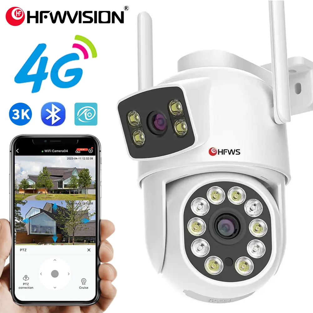 hfwvision 6mp wifi camera ptz lente dupla tela dupla rastreamento automatico audio em dois sentidos cor visao noturna camera de seguranca sem fio 01