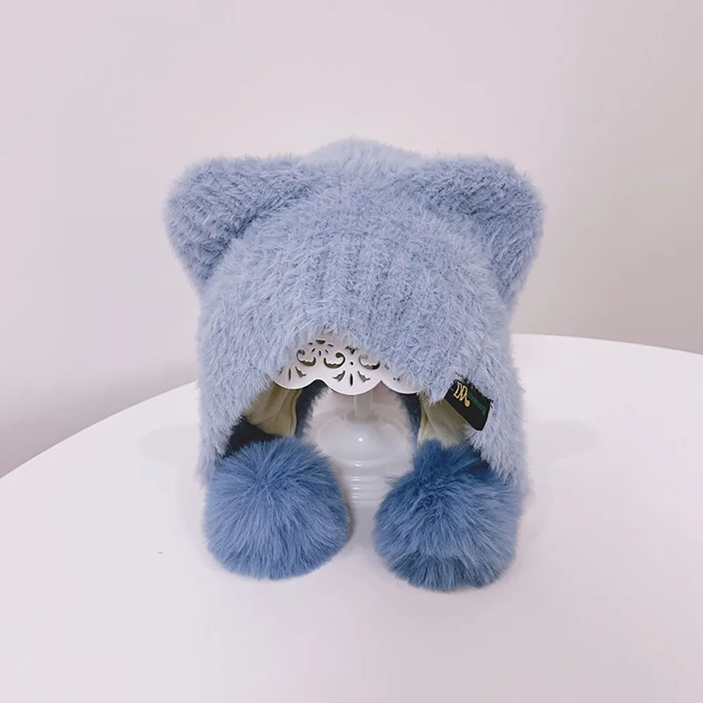 

Cute Ear Protection Caps Warm Windproof Cartoon Pompom Hat Earflap Cap