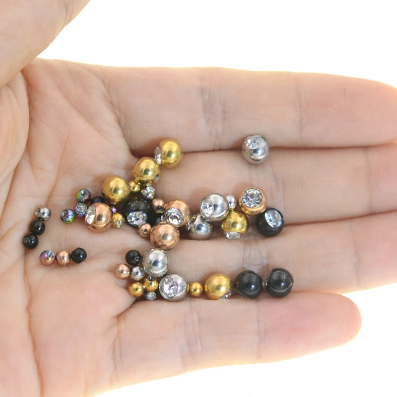 10Pcs/Lot 3-5mm 14G 16G Cubic Zirconia Piercing Ball Externally Threaded Gold Color Ball 16G/14 Gauge Piercing Ball Jewelry