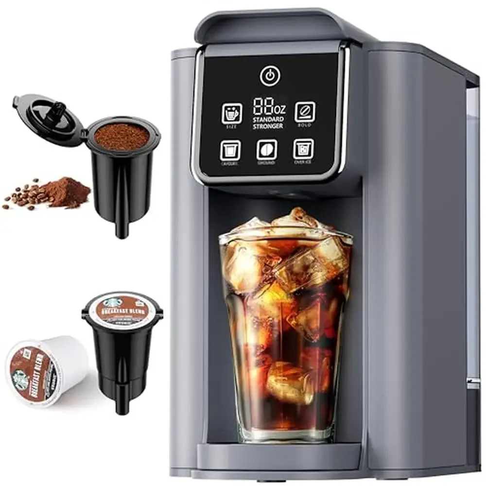 

Single Serve Coffee Maker with Bold Setting Hot & Iced Coffee Brewer K Cup and Grounds Compatible 6-14 Oz Sizes 50 Oz Removable