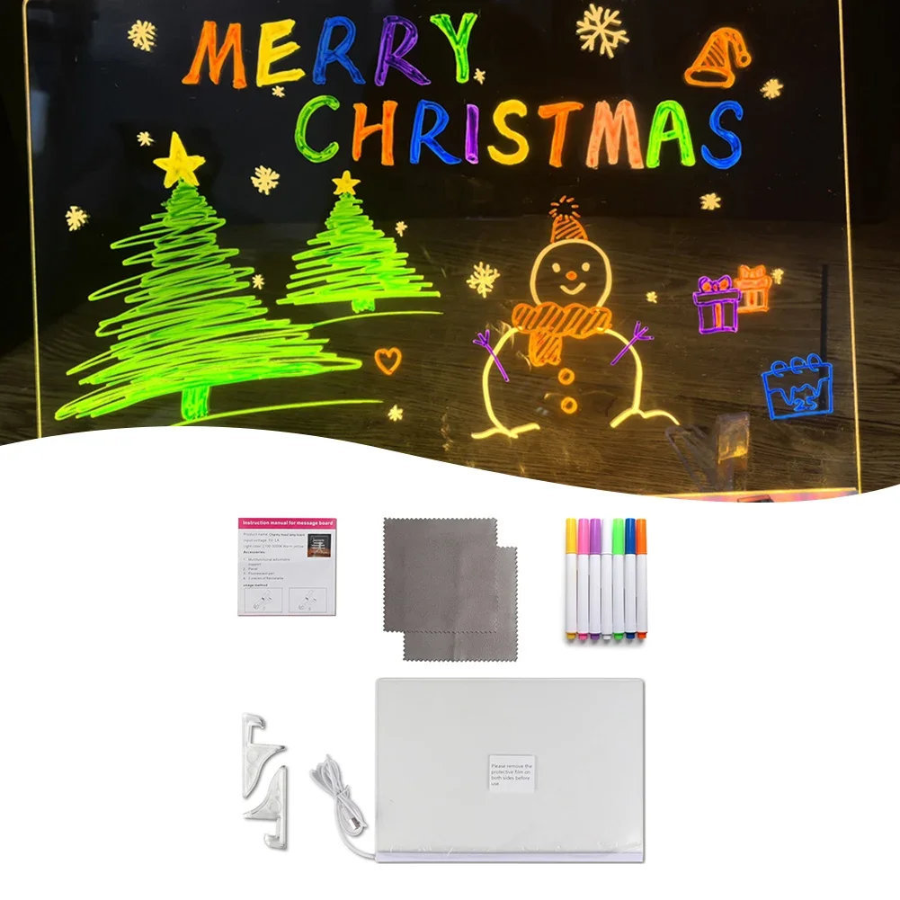 Transparent LED Acrylic Note Board Illuminated Dry Message Board With Stand Clipboard Message Board Replacement Parts