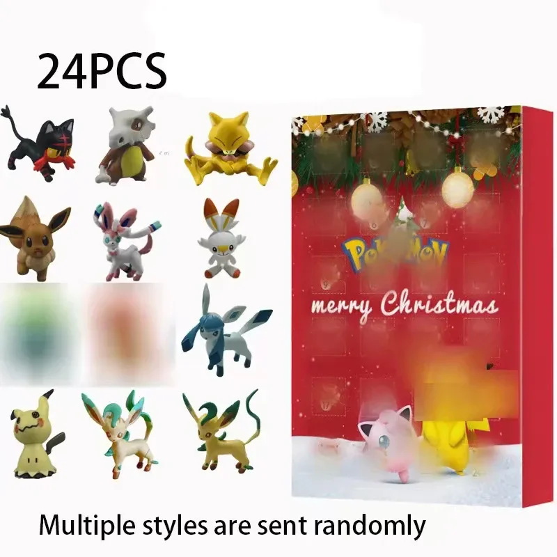 2025 크리스마스 어드벤트 캘린더 24개 피규어 애니메이션 포켓몬 피카츄 24일 보상 카운트다운 박스 장난감 어린이용 크리스마스 선물