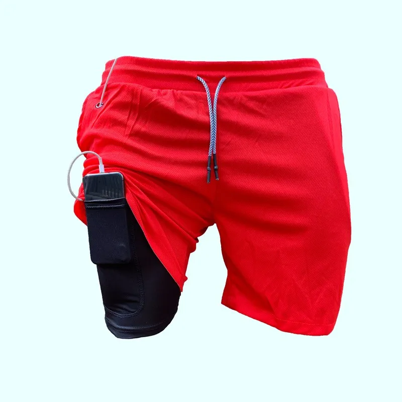 n men's running headphones shorts two-in-one quick-dry pants sports leisure fitness hot