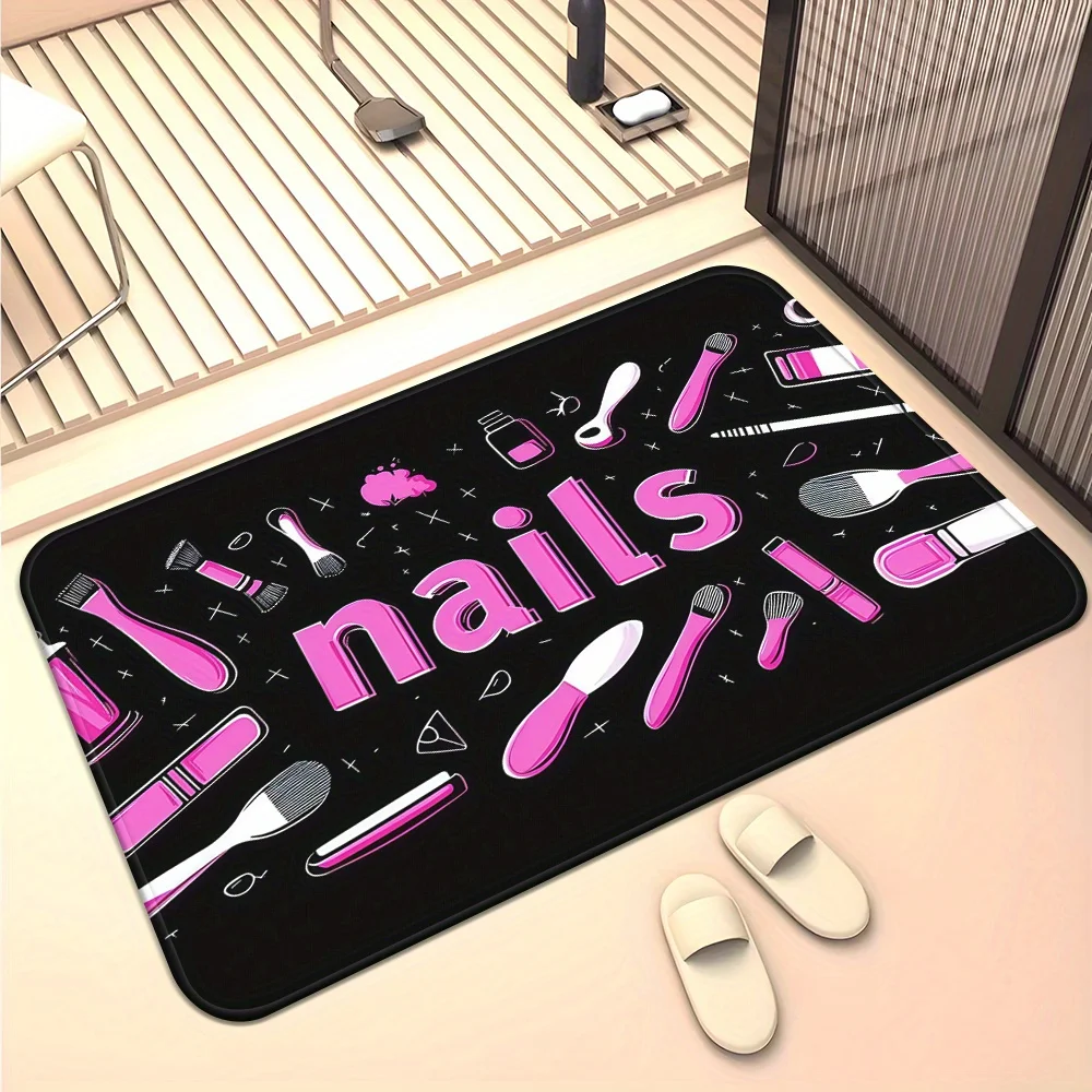 1pc Nail Art Design Non-Slip Door Mat - Absorbent Microfiber Polyester Mat with 