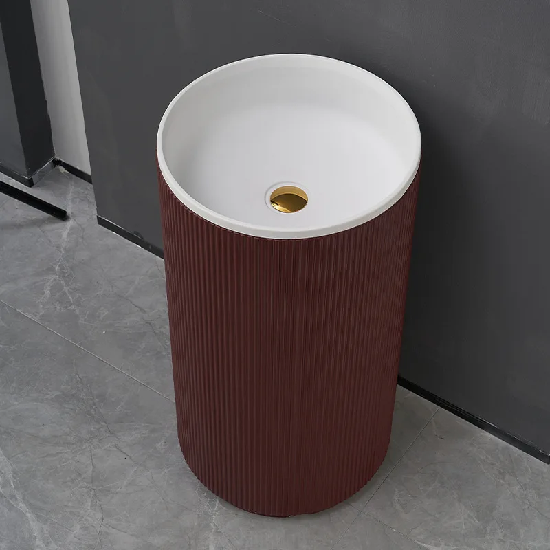 Hotel and B integrated floor-to-ceiling wash basin creative red cylindrical wash basin vertical artificial stone column basin