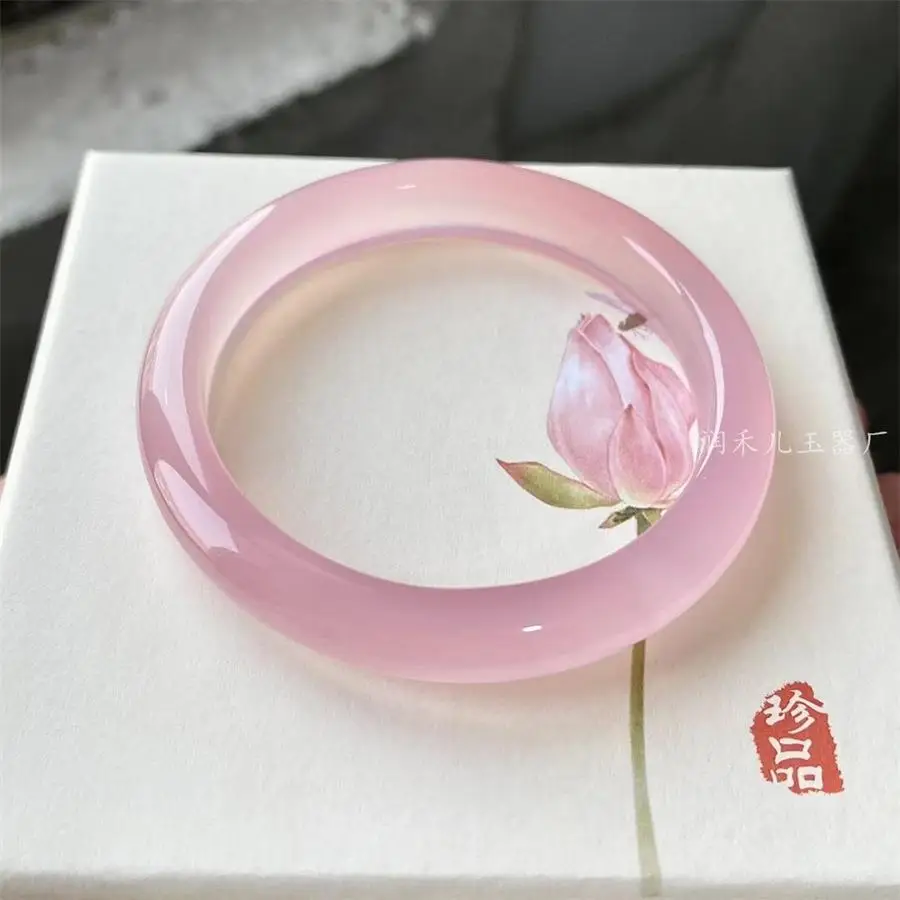 

High ice cherry blossom powder chalcedony bracelet ice transparent powder agate jade bracelet pink agate chalcedony fine