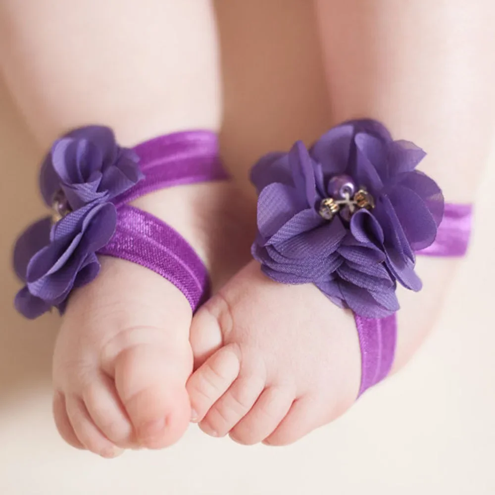 Fashion 2pcs/pair Boutique Chiffon Flower Newborn Toddler Barefoot Sandals Baby Girls Foot Cover Photo Props Kids Accessories