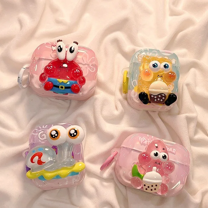 

Cute 3D Cartoon SpongeBob Case for AirPods Pro3 Protective Cover for Apple AirPods 1 2 3 4 Pro 2 3 Pro2 Earphone Case Cover