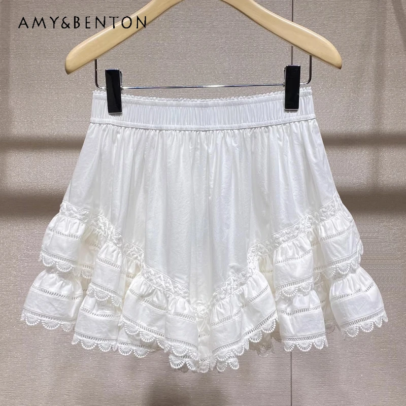 

Новинка Весна 2026: Женские универсальные юбки-шорты с эффектом похудения, эластичные, с высокой талией, с кружевными вставками, пышные, в стиле «кейк-сьюитс»