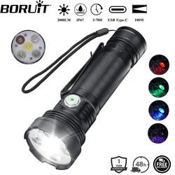 BORUiT ET28 Multicolor UV LED Flashlight 2000LM Super Bright Type-c Rechargeable Torch Waterproof Camping Fishing Lantern