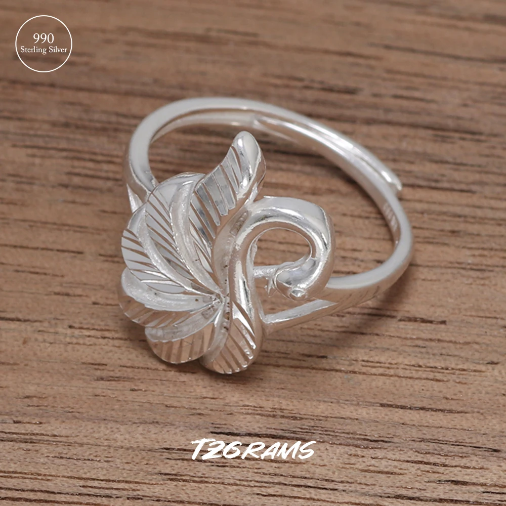 Real S990 Sterling Silver Simple Swan Rings Elegant Party Rings Unique Design Vintage Fine Jewelry Gift