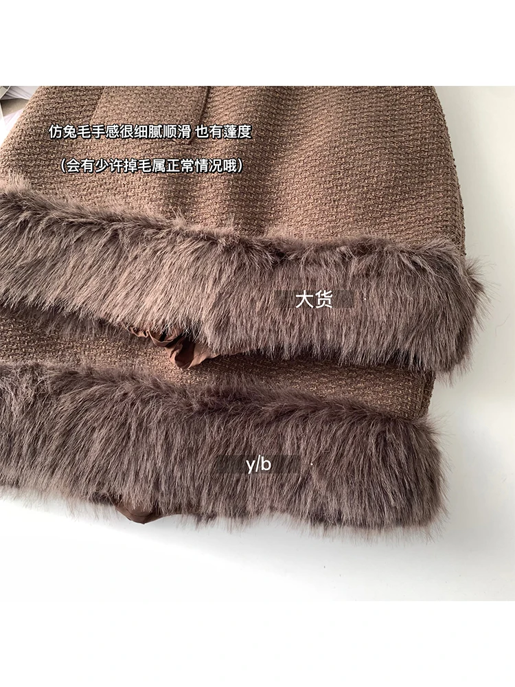 French High Quality Patchwork Plush Fur Skirt Gyaru Coquette Classical Cozy Warm Thicken Solid Color A-Line Skirt Autumn Winter