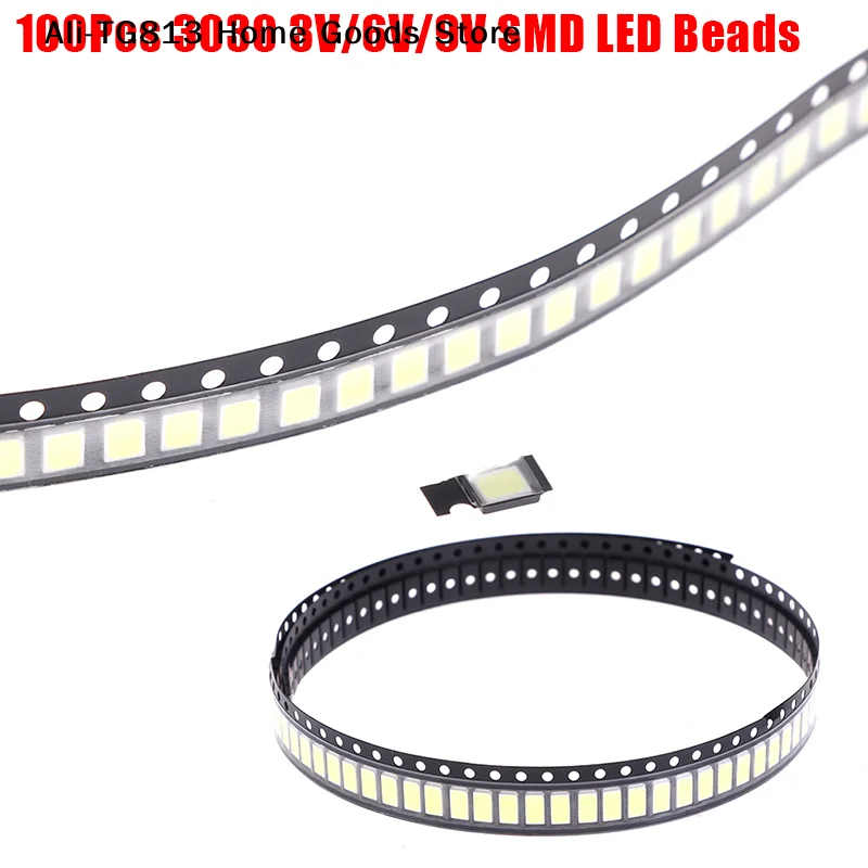 

[TG813]100Pcs 3030 SMD LED Beads 1W 3V/6V/9V Cold White Light For TV LED Diodes