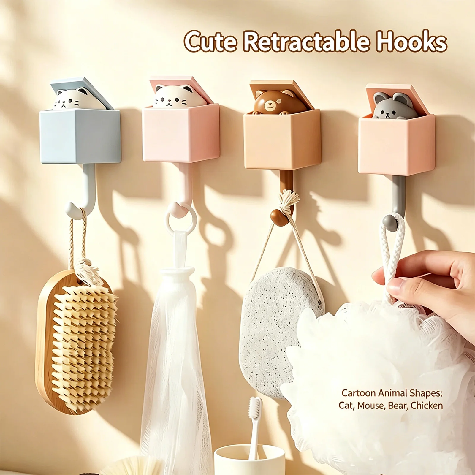 Crochets Muraux Créatifs et Mignons en Forme de Dessin Animé, Robustes, Sans Traces, pour Chambre à Coucher, Vêtements, Chapeaux, Clés – Sans Perçage, Extensibles