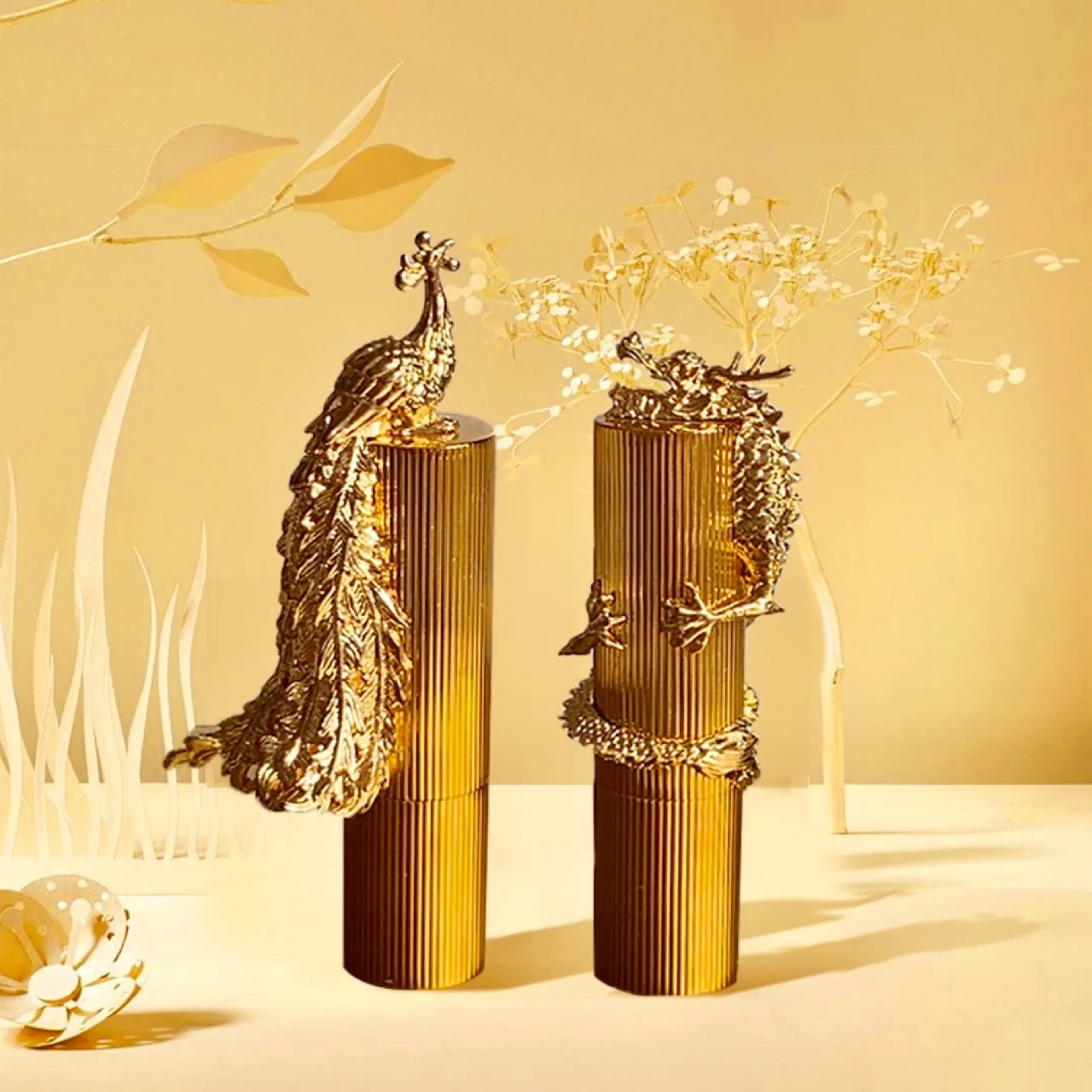 1pc Empty Lipstick Tube Luxury Metal 3D Gold Phoenix Lipstick Bottle 12.1mm DIY Super Luxurious Makeup Packaging Lip Balm Tube