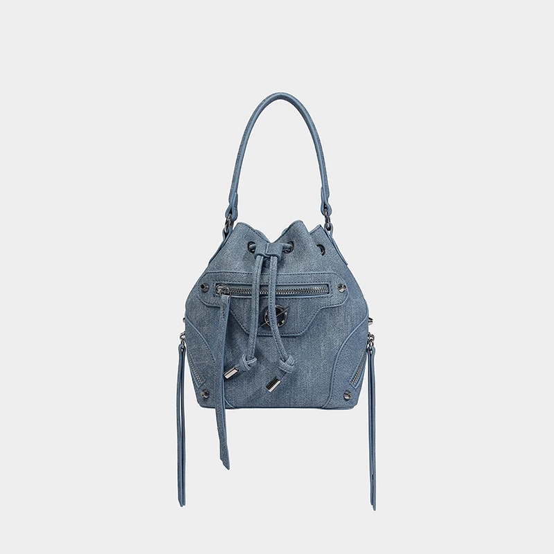 

Summer New Bucket Bag Exquisite And Versatile Denim Blue Handbag Trendy And Fashionable Shoulder Bag Casual Simple Shopping Bag