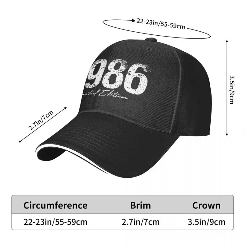 1986 Limited Edition Adjustable Baseball Cap Lightweight Breathable Retro Year Print for Daily Wear Gifts Hand Washable