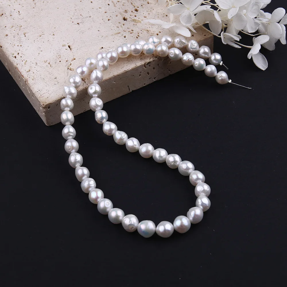 

Natural Freshwater Pearl Beaded High Quality Slightly Round White 7-8mm Loose Beads For Make Jewelry Diy Bracelet Necklace 38cm