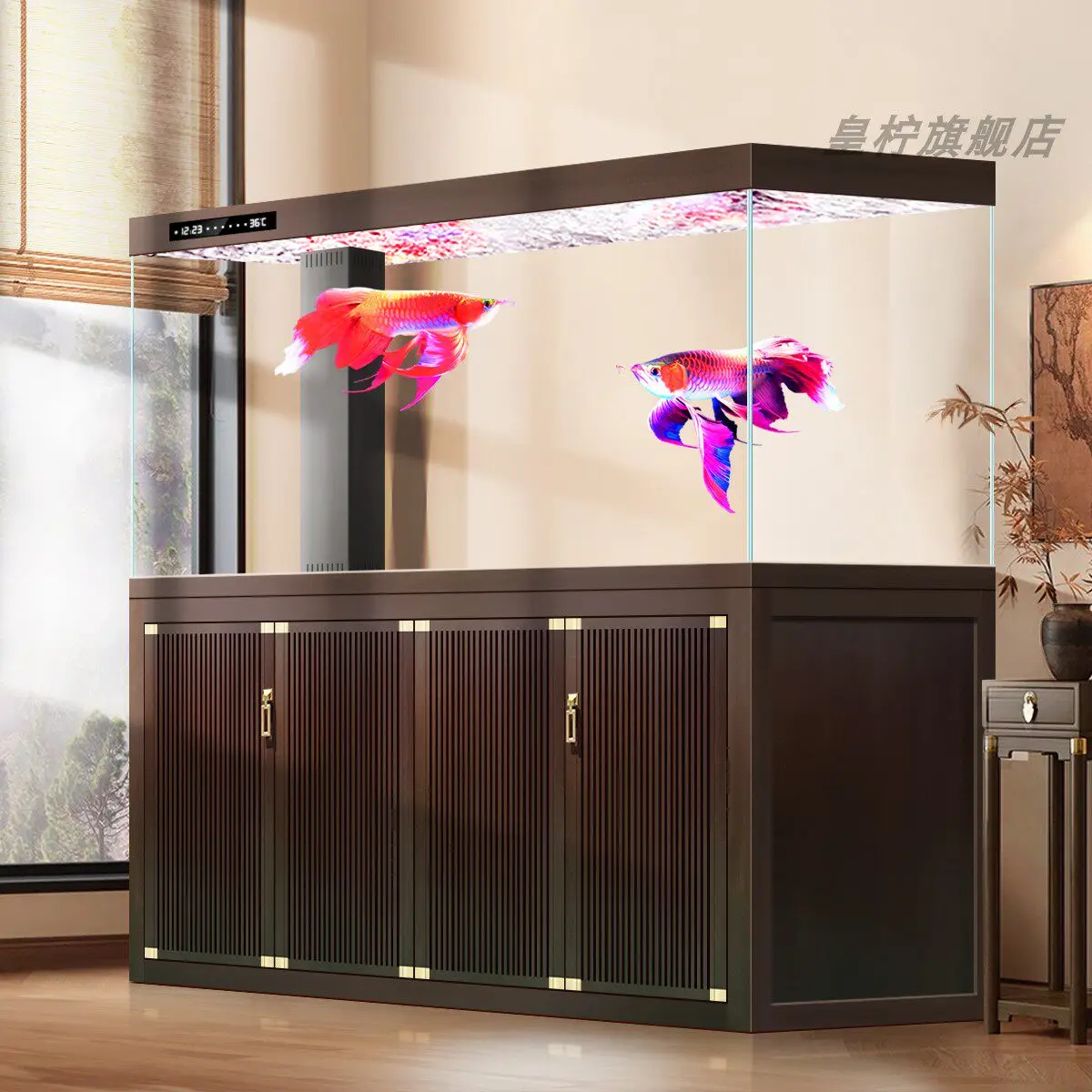 

Yjq new Chinese medium and large fish tank living room bottom cabinet filter ultra-white glass screen partition aquarium