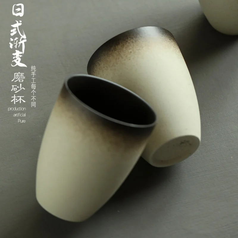 

★Retro Frosted Mug Japanese Ceramic Coffee Cup Couple Cold Water Cup Large Hand-Held Cup Writing