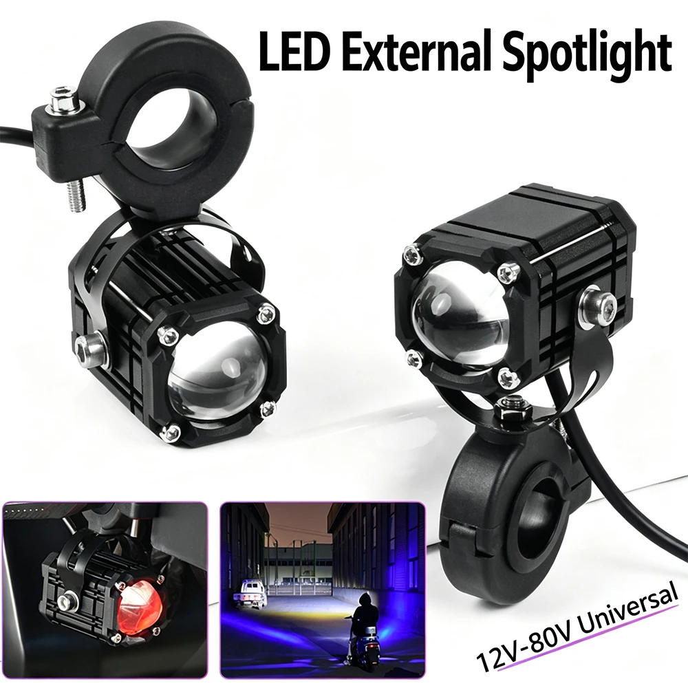 Motorcycle LED Projector Lens Auxiliary Light 12‑80V Universal Moto Fog Lamp Hi‑Lo Beam  Warning Spotlight For Scooter E‑Bike