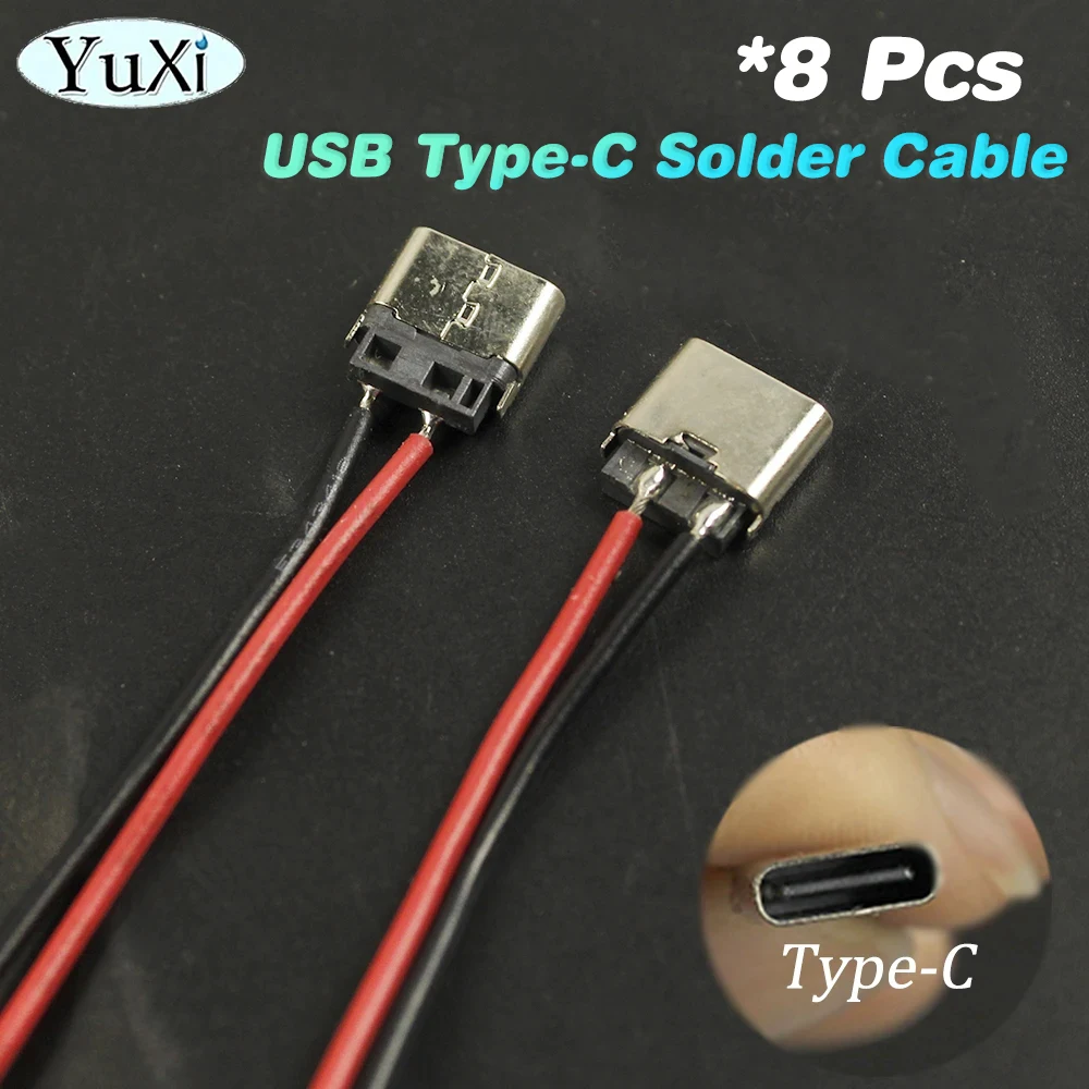 8Pcs Type-C Welding Wire Female Connector USB Jack For Phone DIY Charging Port Charging Line Plug Cable 2Pin Adapter Repair Part