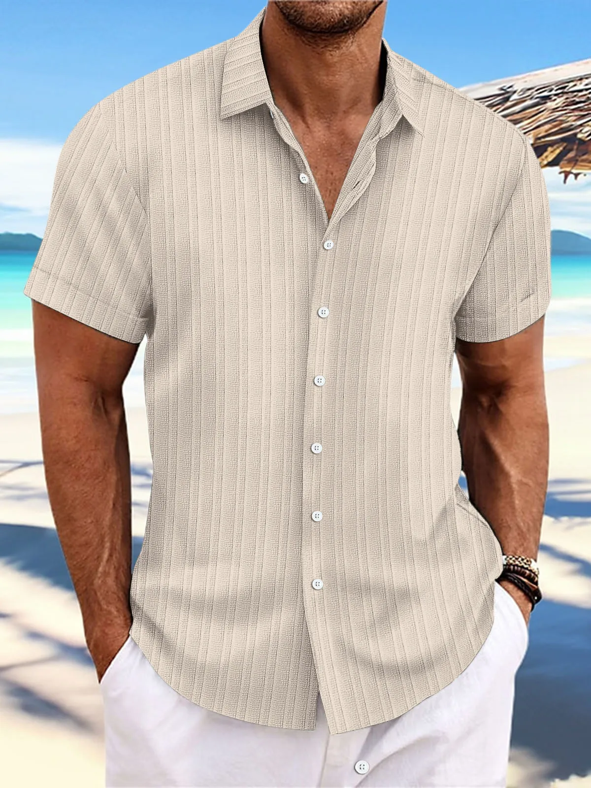 

Men's Striped Loose ort Sve irt Cotton Blend Fabric Summer Thin Menswear Commute round Ne Regular Length irt