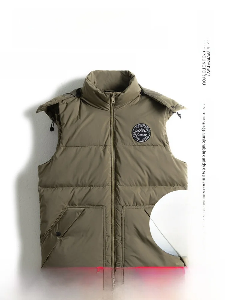 

Зимняя одежда для среднего возраста, жилет на пуху для папы, мужской свободный теплый жилет со съемной кепкой ly andpa Faion, полиэфирное волокно Du down