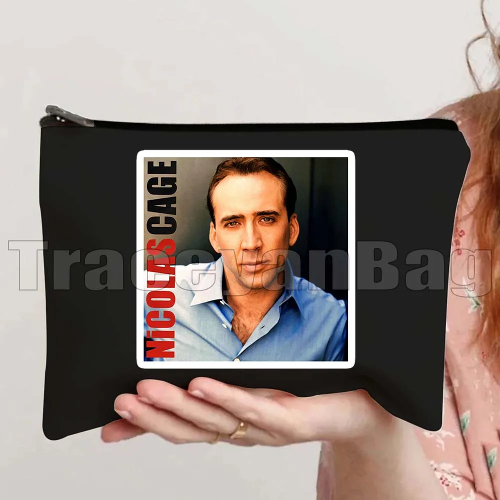 Vintage Nicolas Cage Pattern Nick Banana Nic Meme Cage Movies Fan Gifts Canvas Cosmetic Bags Makeup Toilet Bag Pencil Case Pouch